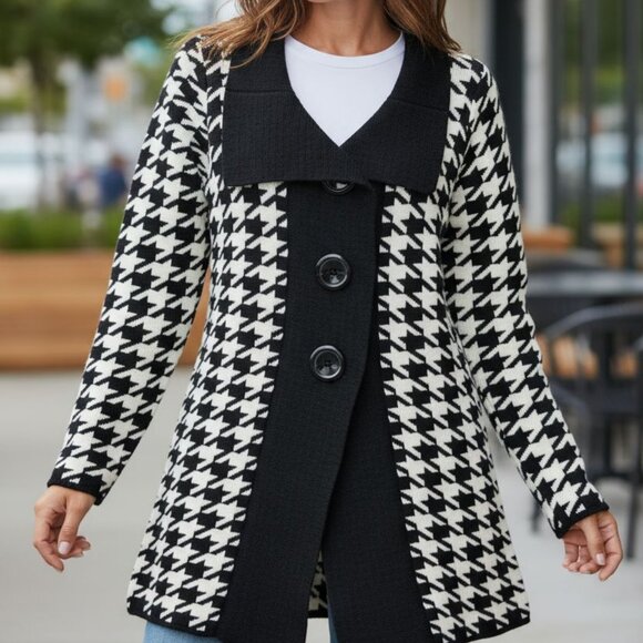 P. Luca Milano Sweater Houndstooth Pattern Acrylic Long Sleeve Women's Sz Small - Picture 1 of 9